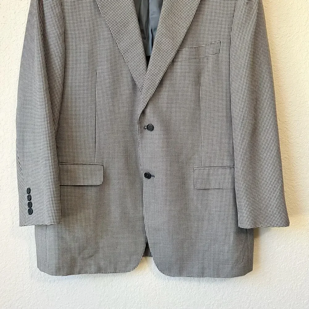 CANALI Blazer Jacket Houndstooth Silk Wool Sport Coat Business Preppy